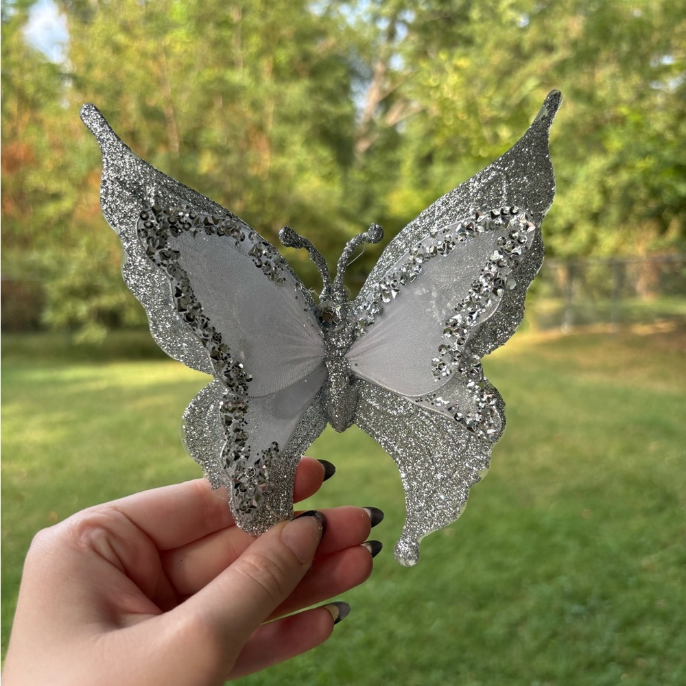 Silver Glitter Butterfly Decoration